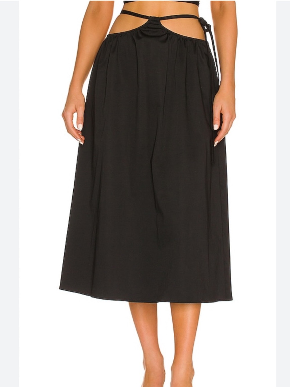 For Love & Lemons Marley Black Midi Skirt with Tie-Waist